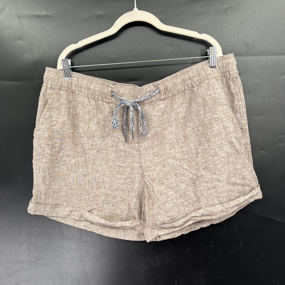 Eddie Bauer‎ tan boho linen cotton blend shorts minimalist casual beachy XXL